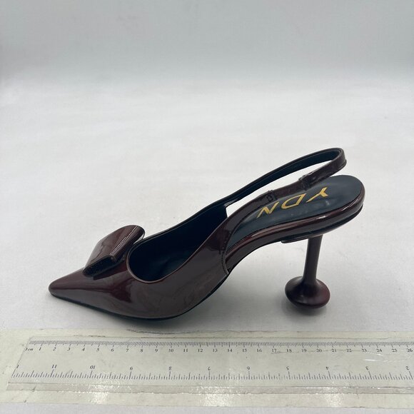 YDN Brown Studded Pumps Pointed Toe Slingback Chunky Heels Slip On Shoes Party - Picture 2 of 8